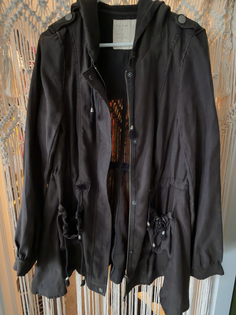Free People Black Hooded Utility Anorak Jacket